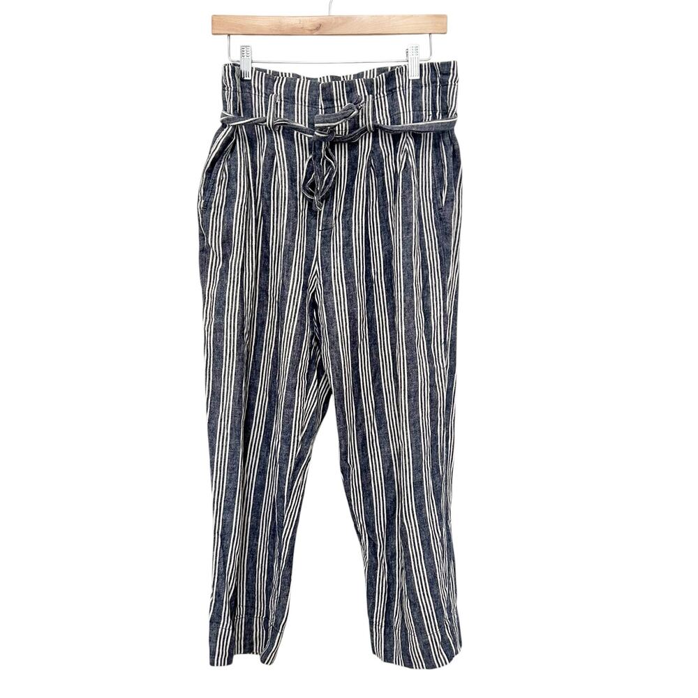 Madewell Linen Blend Paperbag Belted Indigo Pants Sz 6